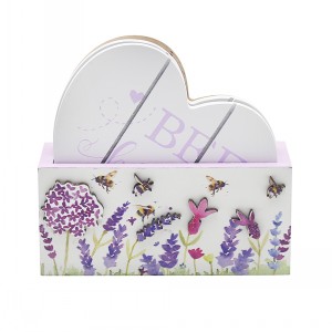 Lavender & Bees Coaster In Wooden Holder